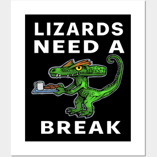 Fun lizard with milk and cookies Posters and Art